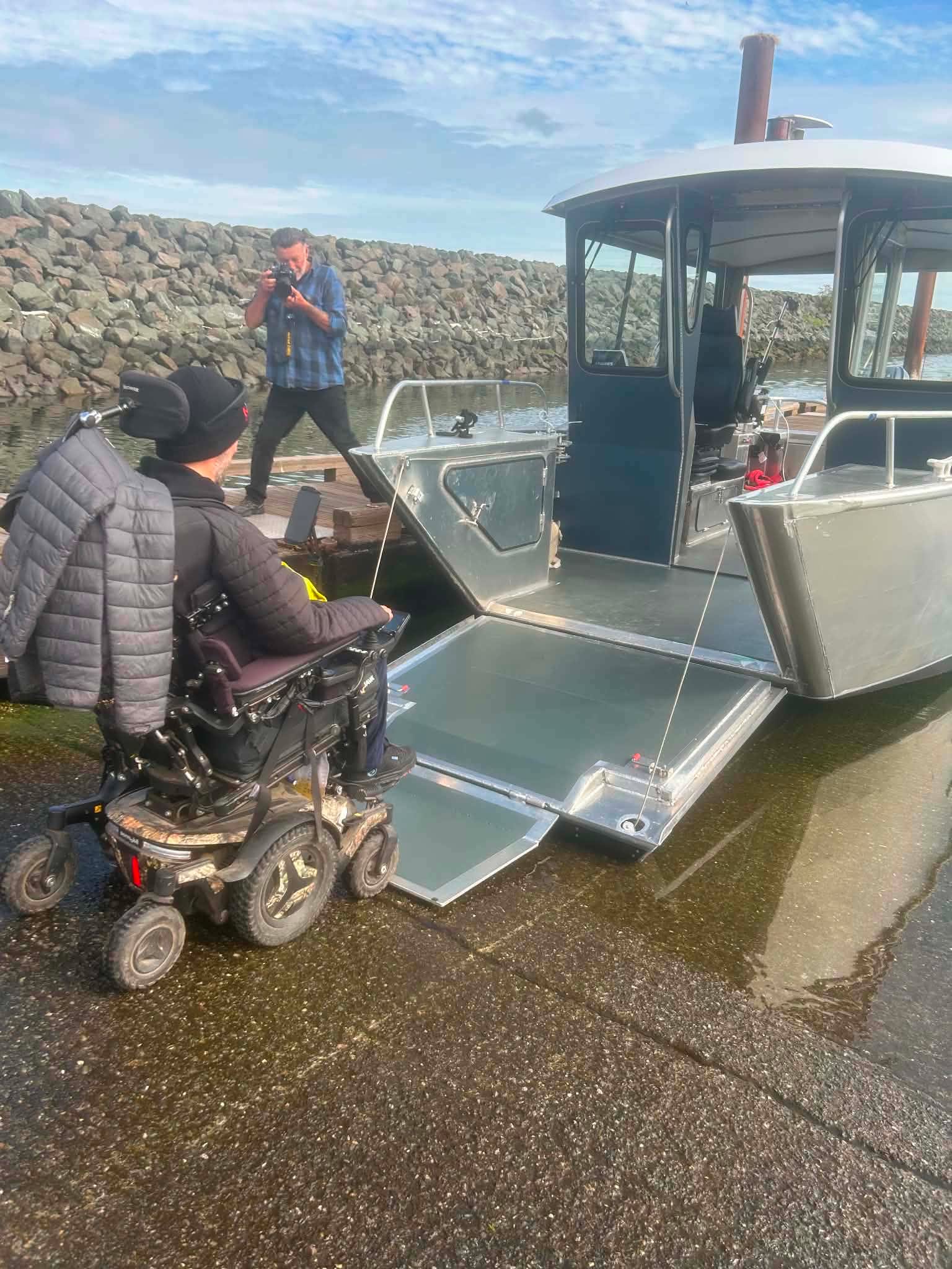 The accessible boarding ramp in action